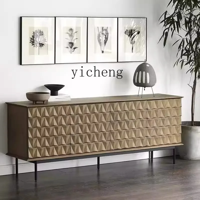 

YXY Solid Wood Minimalist Sideboard Carved Vintage Entryway Storage Home Wall-Mounted Side Cabinet