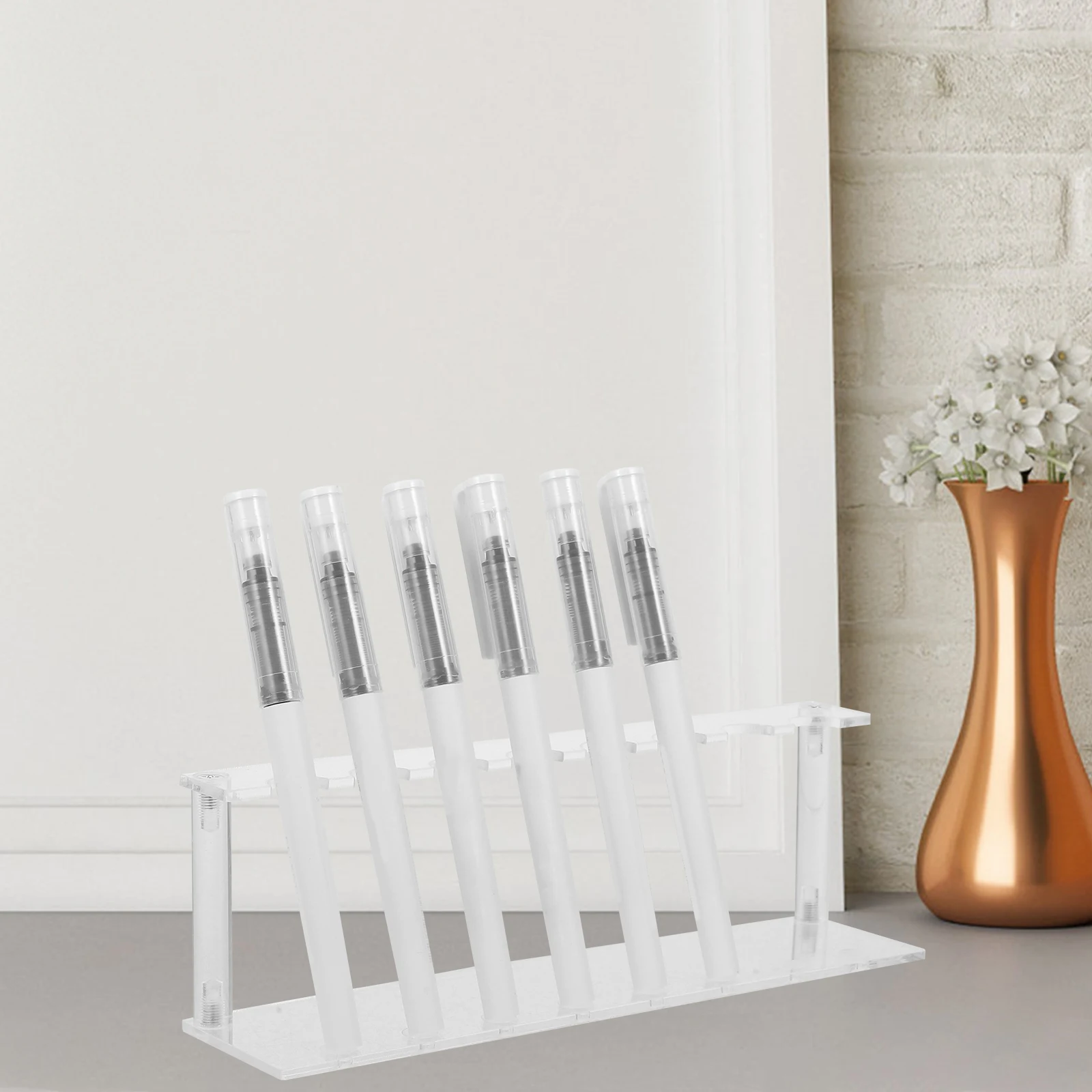 

1 set Acrylic Pen Display Stand 21x5x7cm MultiSlots Pen Holder Storage Rack Desk Organizer For Home Office School Dorm Salon