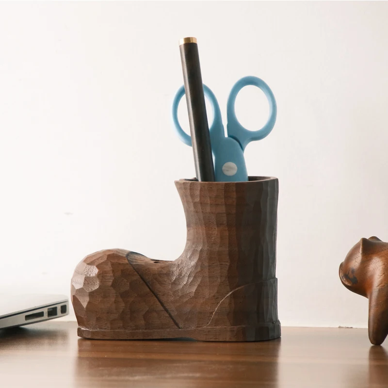 

Creative Rainwood Pen Holder Shoe Black Walnut Osage Wood Student Desk Storage Cute Shape Personality Gift