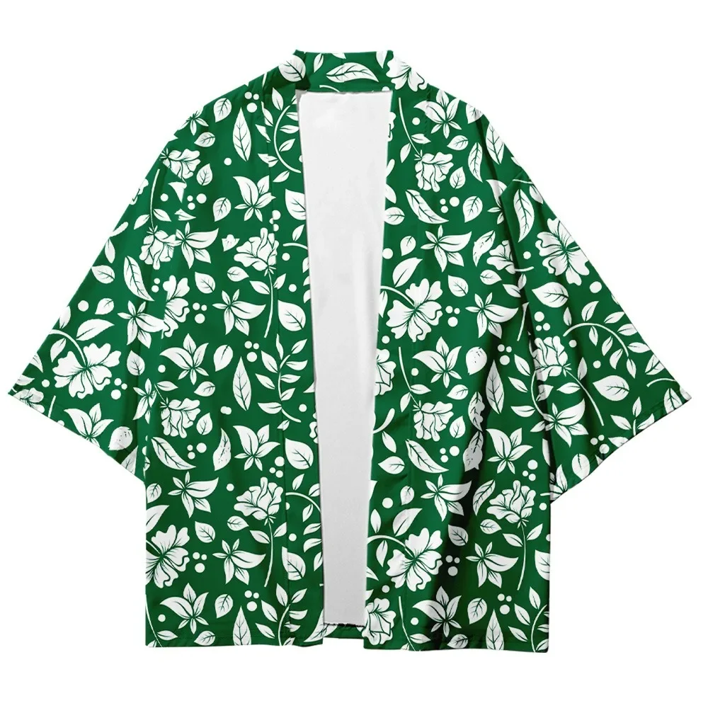 Summer Flora Print Kimono Men Women Japanese Fashion Streetwear Hawaiian Shirt Beach Cardigan Loose Bathrobes Yukata Haori