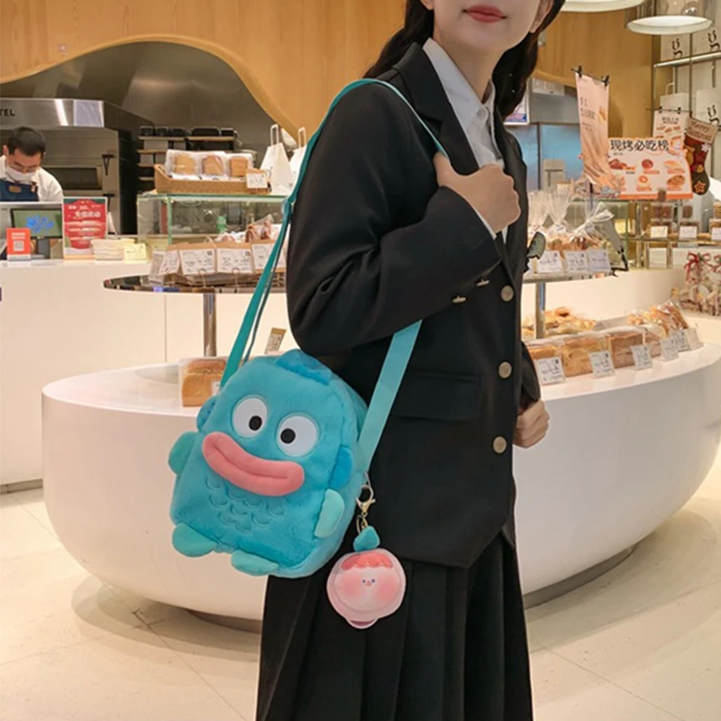 Anime Sanrio Hangyodon Shoulder Bag Kawaii Plush Large Capacity Coin Storage Travel Messenger Makeup Bag Wallet Girls Gifts