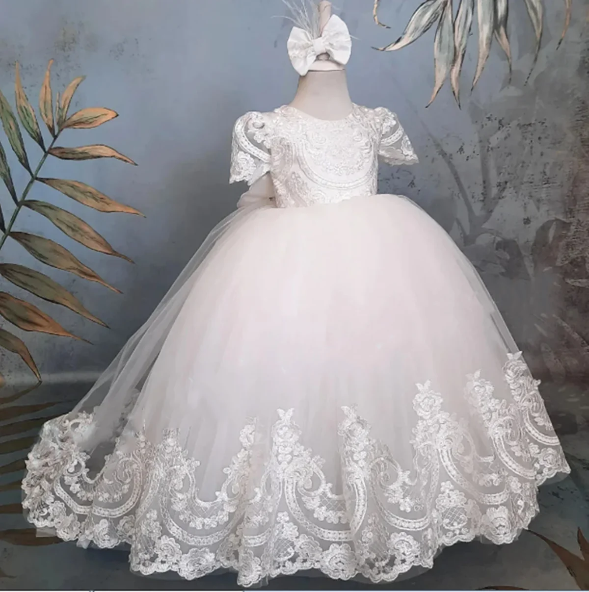 Gaun Gadis Bunga Elegan Kustom untuk Pernikahan Renda Tulle Applique Gaun Ulang Tahun Komuni Pertama Pengiring Pengantin Anak Sederhana