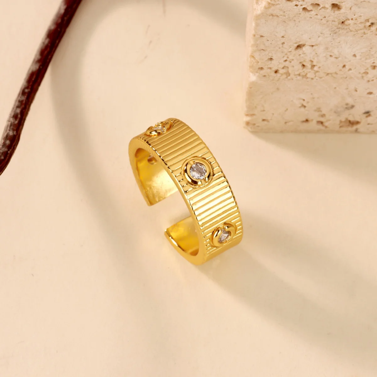 Elegant Luxury CZ Zircon Open Ring For Women Gold Color Stainless Steel Stackable Wedding Party Gift Shiny Fashion Jewelry