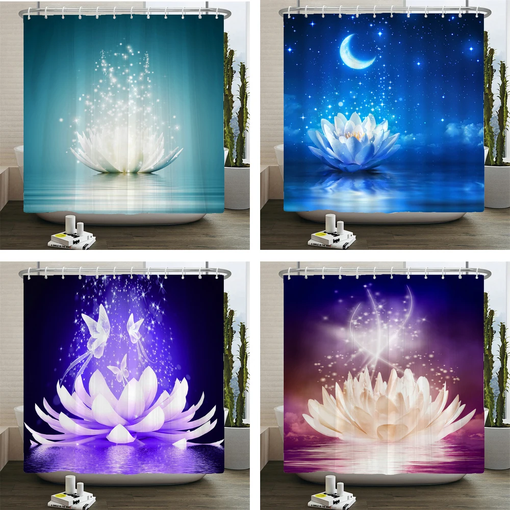

Colorful lotus Flowers Shower Curtain Print Modern Nordic Minimalist Polyster Home Decor Bathroom Curtain with Hooks