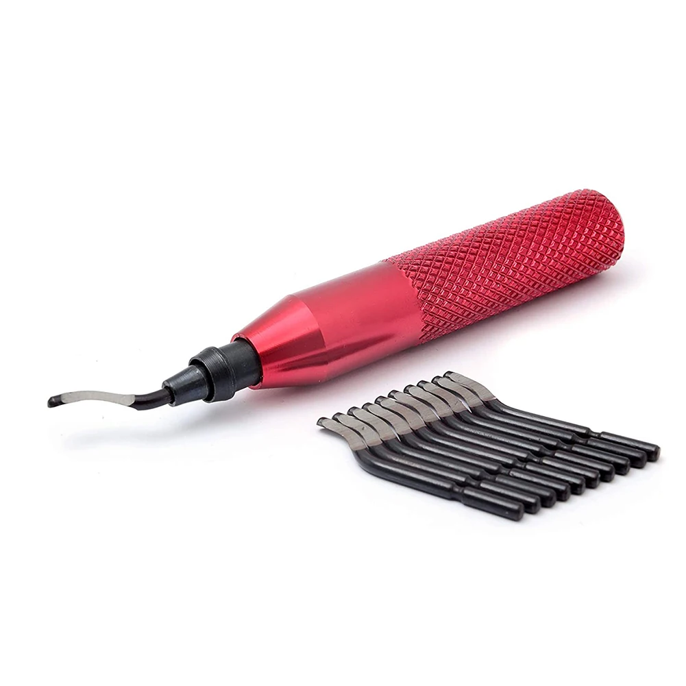 Blades Tool Set Deburring Tools Metalworking Handle Design High Speed Steel RB3000 Red With 10PCS Deburring Tool