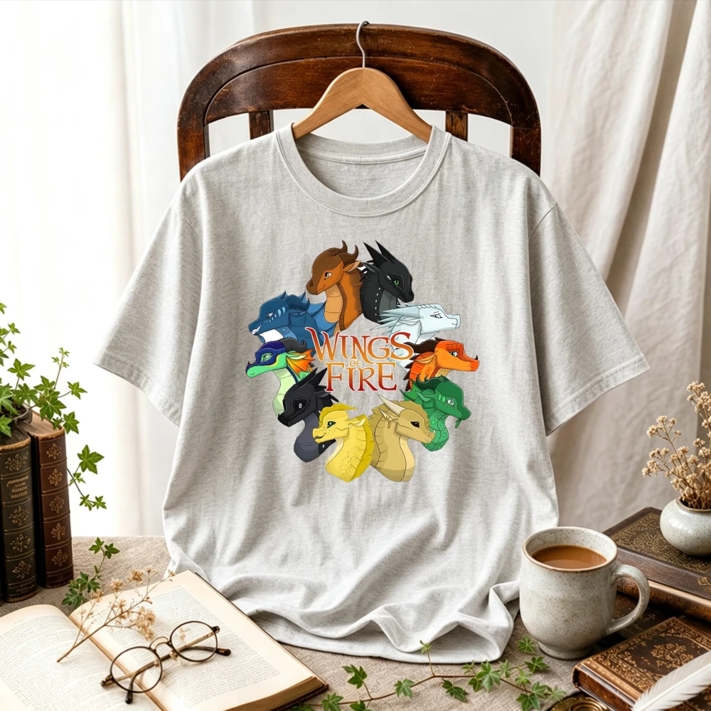 Wings of Fire Dragon Heads Circle T-Shirt Pyrrhia Dragon Tribes Cartoon Graphic Tee Unisex Shirt Wings of Fire Book Series Tops