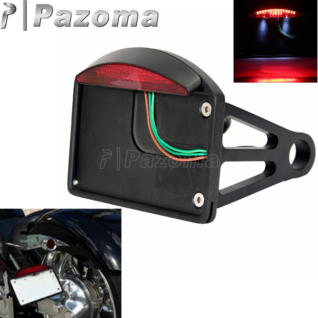 Motorcycle Side Mount License Plate Bracket w/ LED Tail Brake Light LED Taillight for Harley Chopper Bobber 3/4