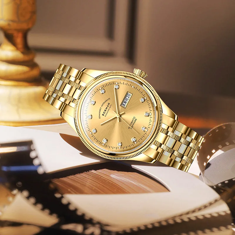 BORMAN BM9020 TOP Watch  40mm Luxury Man Automatic Mechanical Men's Watches Sapphire 50M Waterproof Diamond Clock Double date w