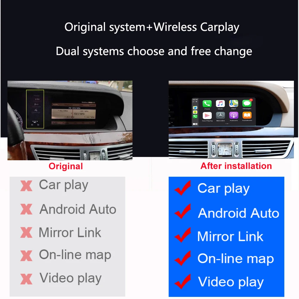 Wireless Apple Carplay Car Play Android Auto For 2007-2011 Mercedes W207 W212 NTG4.0  GLK GLA ML SLS Class Radio Carplay