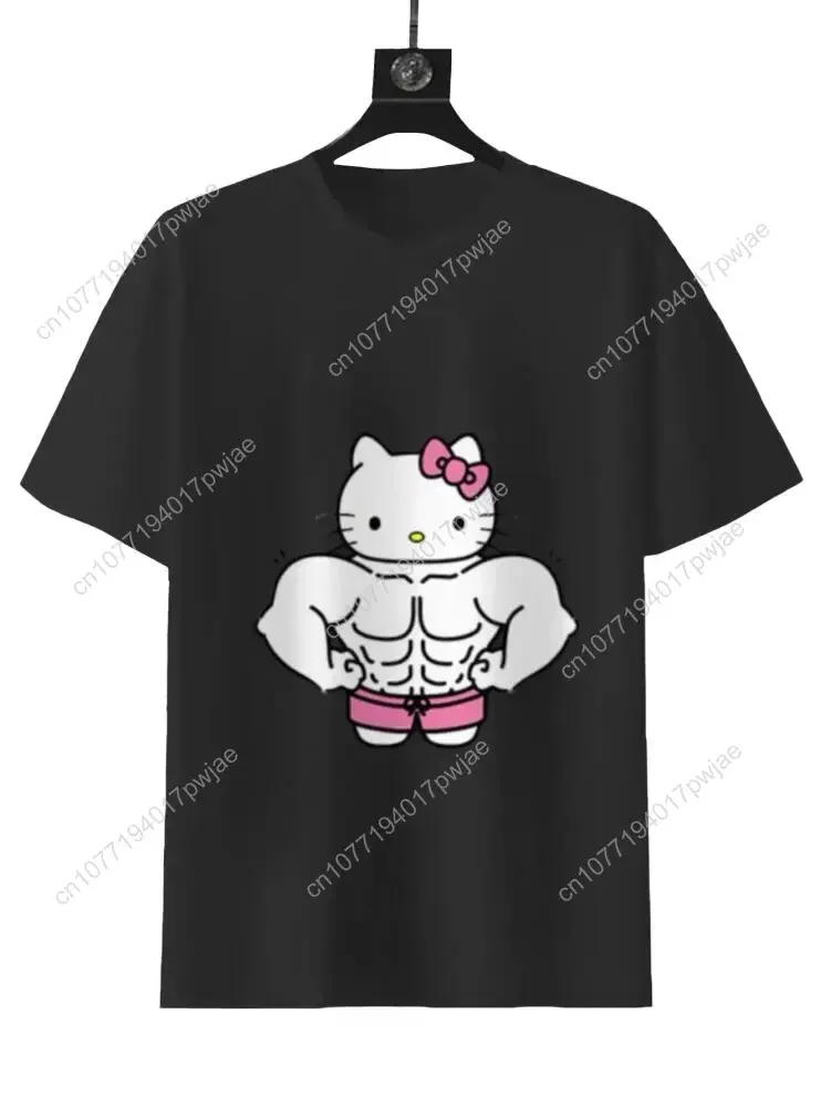 

SANRIO Muscle Hello Kitty Short-Sleeve Gym Flex T-Shirt for Summer Black Tee with Iconic Design