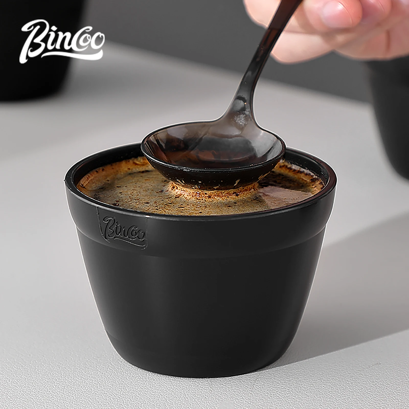 Bincoo Stackable Coffee Cupping Bowl – Large Capacity PP Tasting Cup with Lid & Spoon, Black White Simple for Home Pro