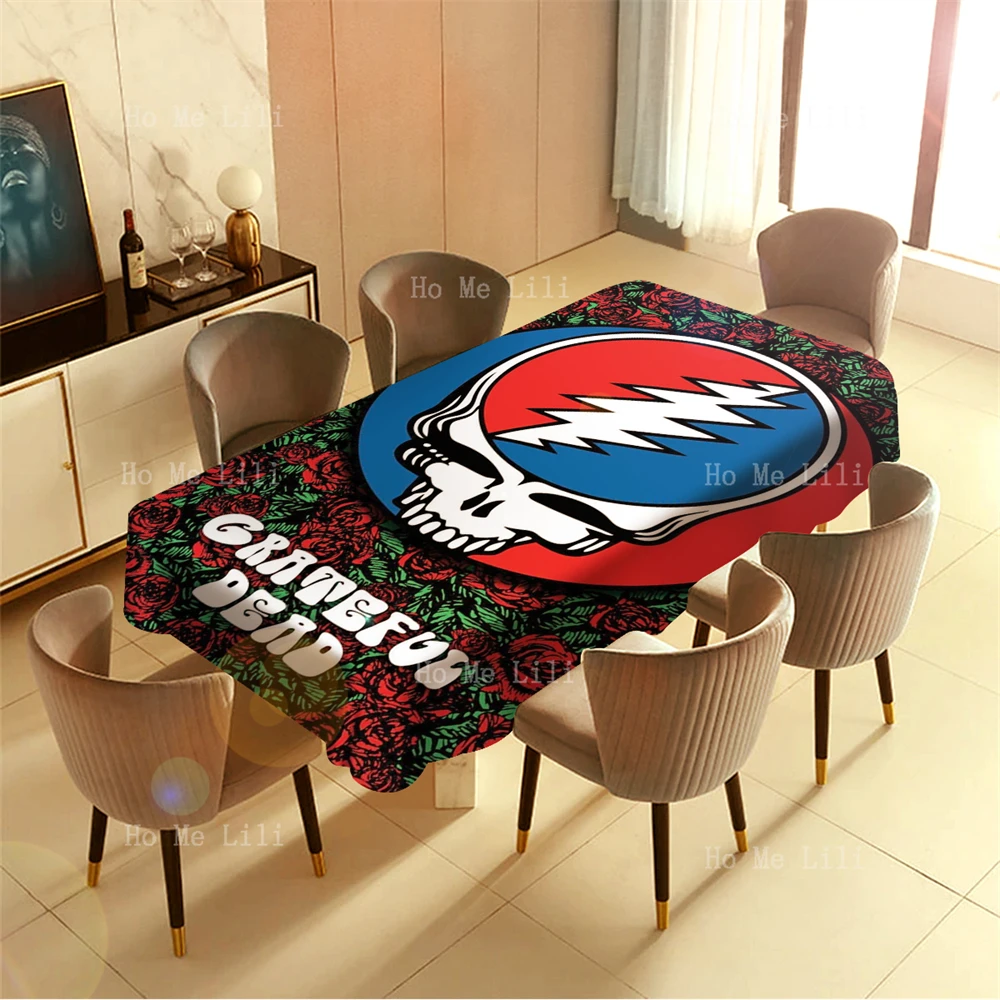 Steal Your Face Romantic Rose Sea Of Skeletons Rectangle Tablecloth For Tabletop Decor