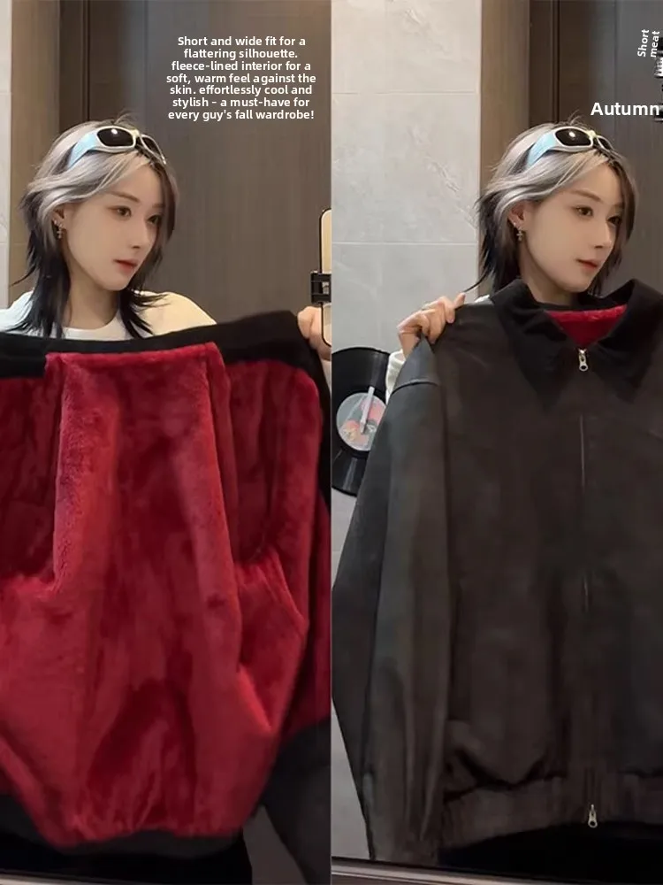 

Мужская зимняя окрашенная кожаная мотоциклетная куртка на подкладке American Sle, футболка с теплым воротником, хлопковая верхняя одежда