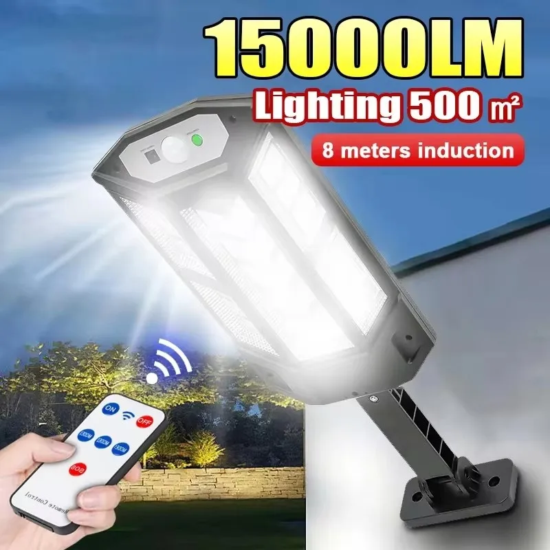 15000LM Oświetlenie 500 ㎡   Lampa solarna z czujnikiem ruchu, wodoodporna IP65, do ogrodu, na ulicę, na ścianę, zewnętrzna.