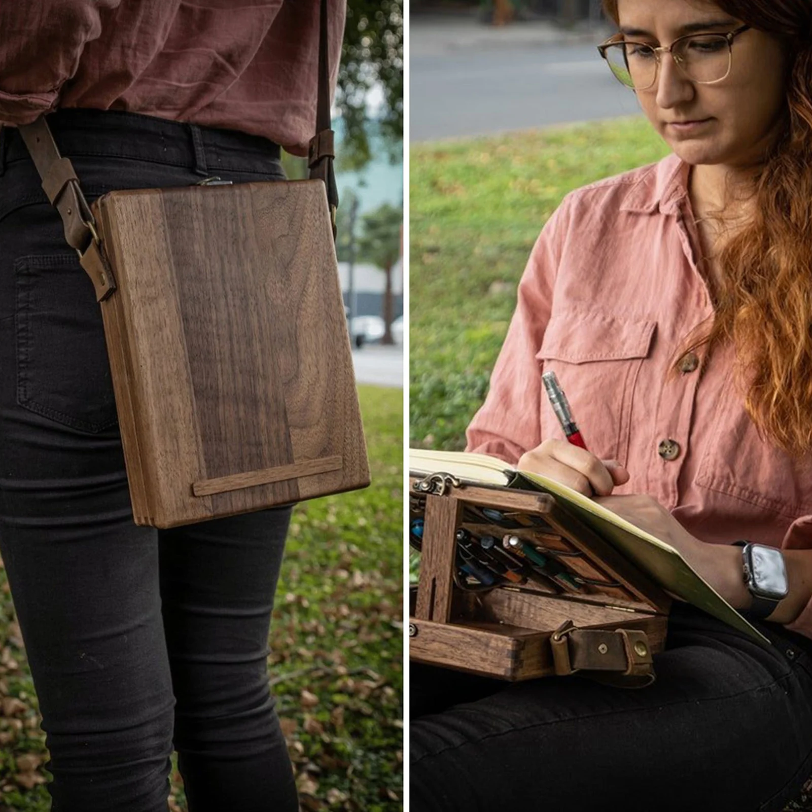 Writers Messenger Wood Box A5 Wooden Retro Trend Shoulder Bag Outdoor Briefcase Art Supplies Box Home Decor Art Gift Handbags