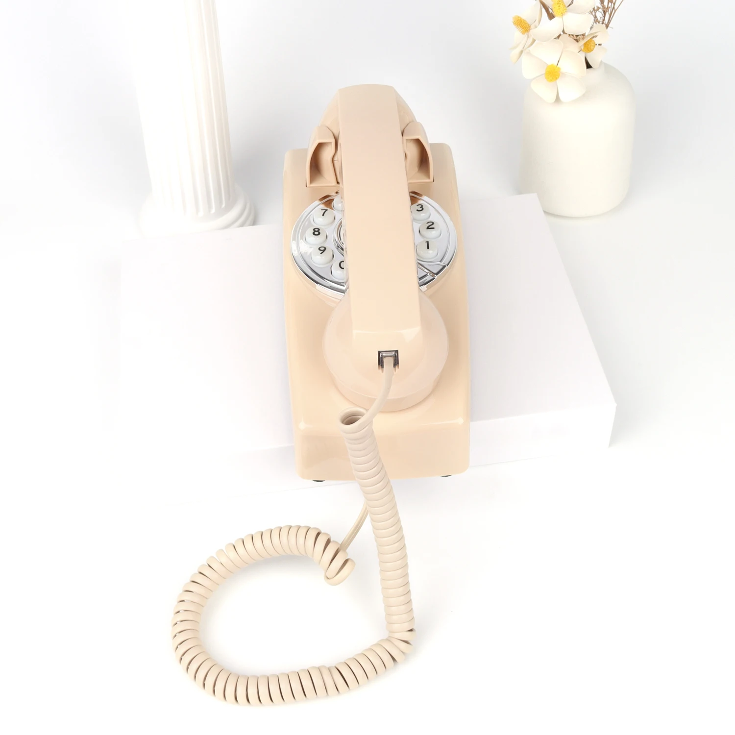 Wall-mounted voicemail phone, suitable for home/office/hotel/school use, wired single-line desktop style, retro design.
