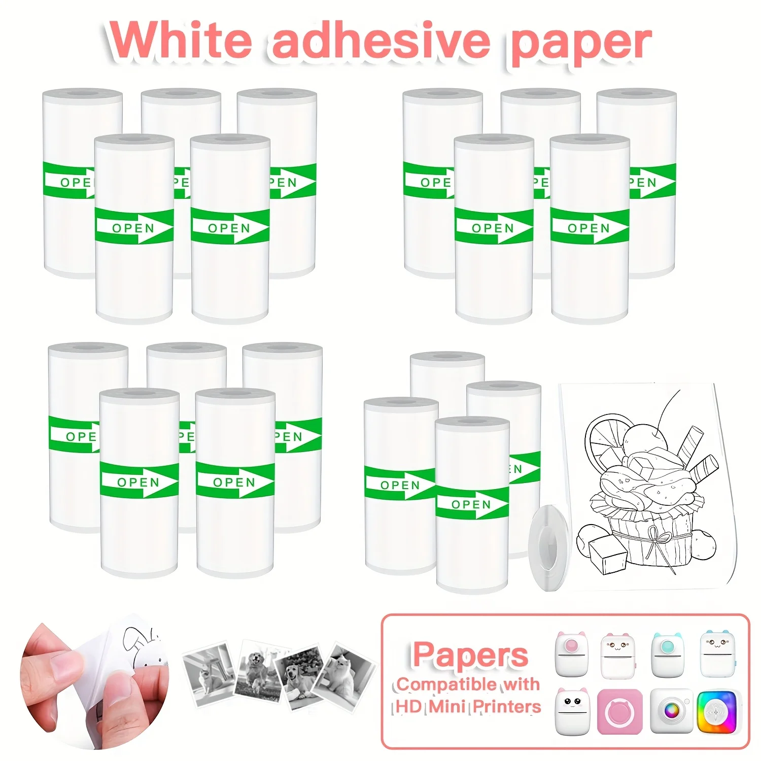 10Pcs Thermal Paper, Self-Adhesive Mini Printer Paper, Printable Sticker Paper for Pocket Thermal Printer. 57mm x 25mm