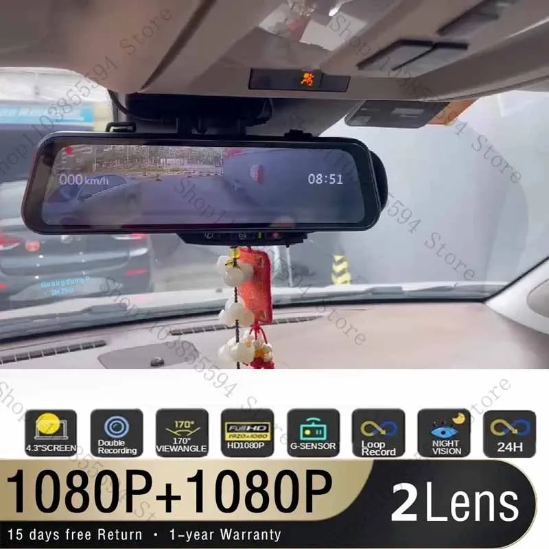 1080P IPS Front Rear Camera  10 Inch Driving Recorder Car DVR Rearview Mirror Dual Lens Car Recorder Registrar Black Box