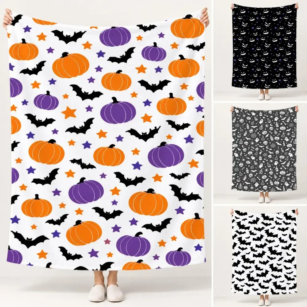 Pattern Halloween Ghost Bat Scatter Pattern Throw Soft Plush Flannel Pet Blanket, Home Decor Cover for Sofa, Bed, Trip & Picnic