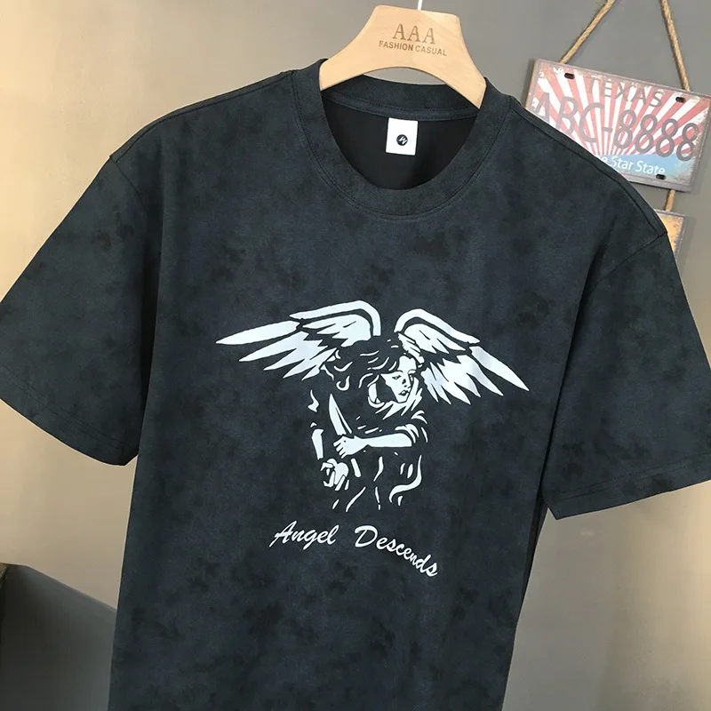 

Retro fashion washed short sleeved T-shirt for men, summer fashion casual nostalgic street elastic loose clothing for men