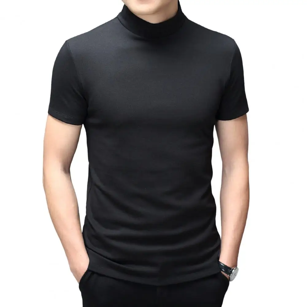 Men Summer Top Half High Collar Solid Color Soft Pullover Breathable Keep Cooling Casual Short Sleeves Summer T-shirt Clothing
