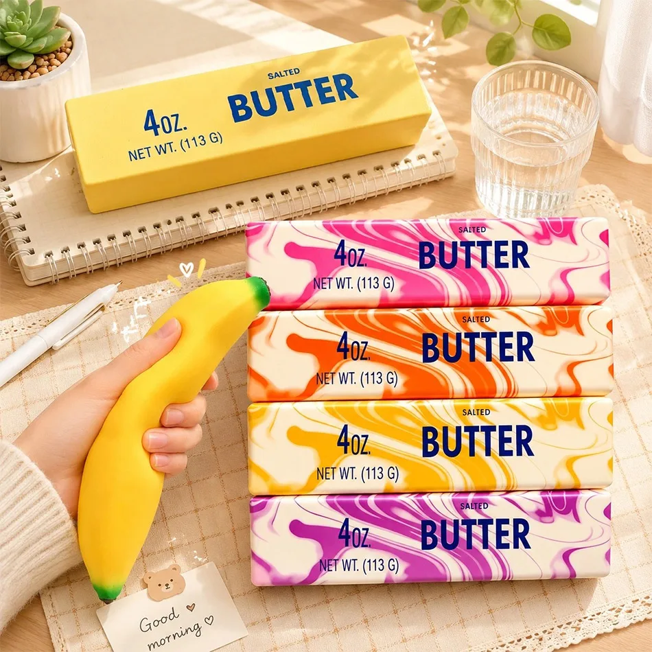 Cute Banana Marble Butter Block Squishy Fidget Toy Soft Squeeze Stress Relief Toy Kawaii Simulated Food Sensory Toy Decor Gift