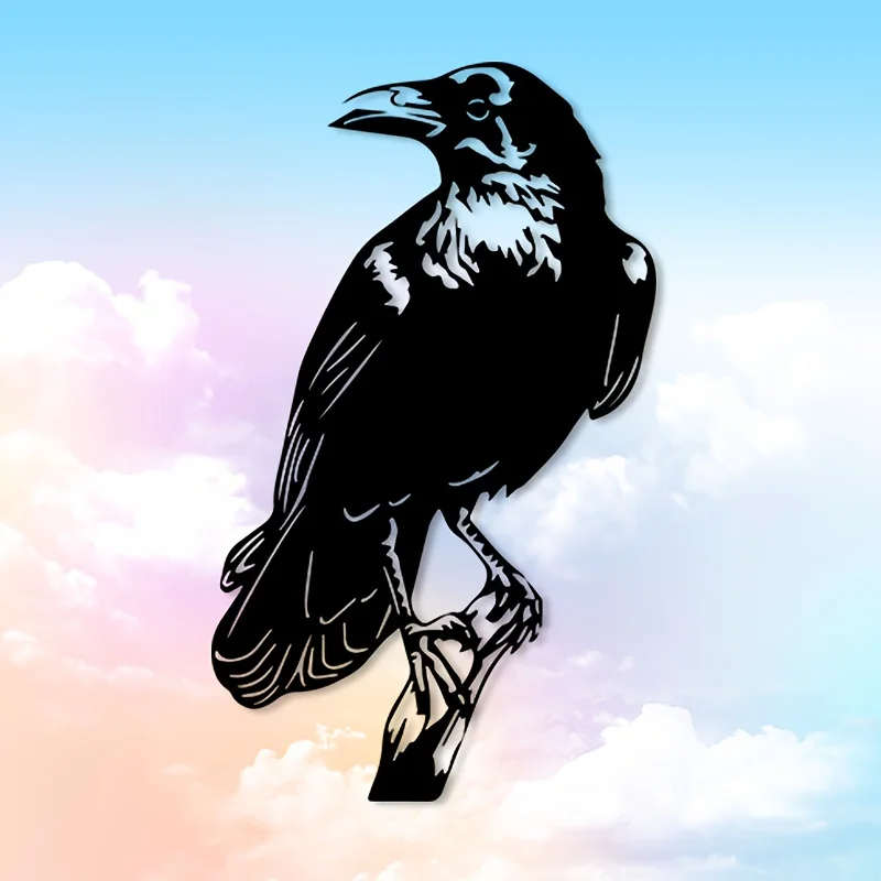 Raven Perched Metal Wall Art Iron Gothic Silhouette Sculpture Garden Home Hanging Mural Minimalist Black Bird Decor Gift