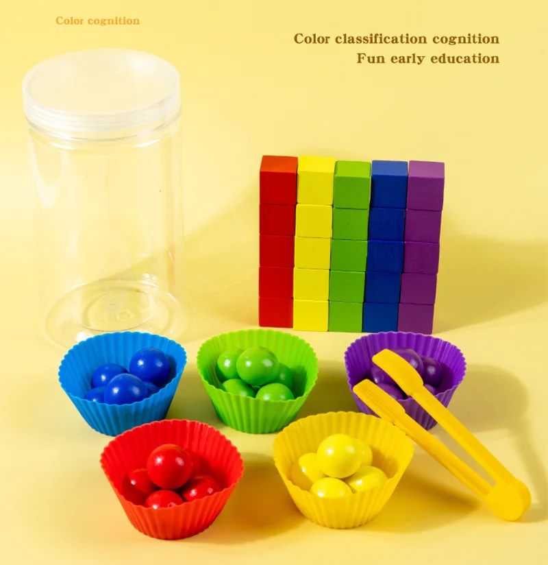 Children's Montessori Wooden Clip Beads Toy Building Block Matching Color Classification Early Learning Educational Toys