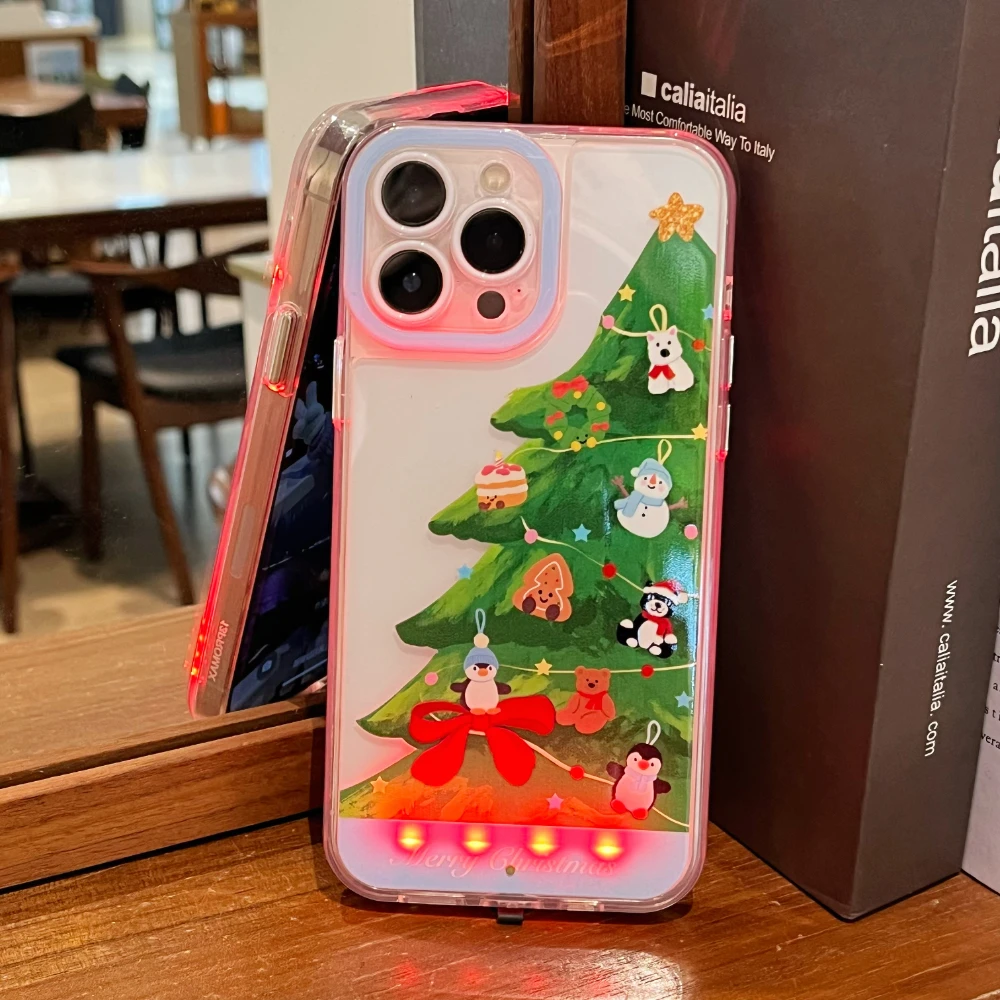 2025 جديد مضيئة دعوة تضيء فلاش شجرة عيد الميلاد سانتا جراب هاتف آيفون 17 16 15 13 12 11 14 ProMax زائد غطاء نمو الهواء