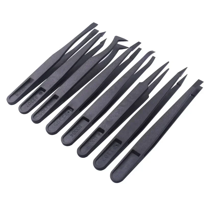 8Pcs Anti-static Carbon Fiber Electronic Tweezers Kit Plastic Precision Tweezers ESD Curved Straight Forceps For Laboratory Work