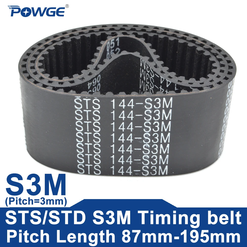 POWGE STD S3M Timing belt Lp=87-195mm 102 108 111 114 117 120 123 126 129 132 135 138 141 144 147 150 153 156 159 162 165 168