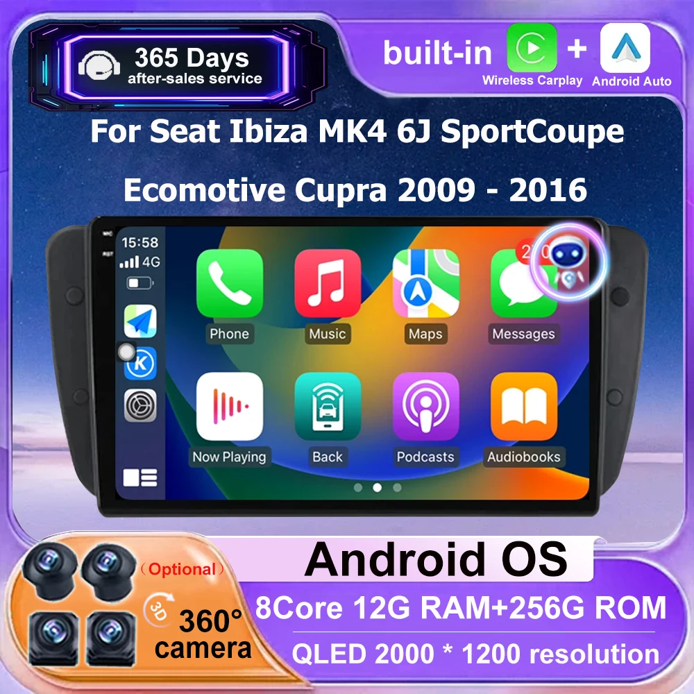 

Android 16 Auto For Seat Ibiza MK4 6J SportCoupe Ecomotive Cupra 2009-2016 Car Radio Multimedia Video Player BT Head Unit 9 Inch