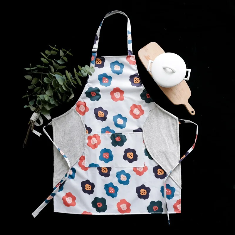 

5Pcs Printed Kitchen Waterproof Apron with Pockets and Hand-wipe for Women Men Anti-hair Oilproof Pinafore For Cooking Cleaning