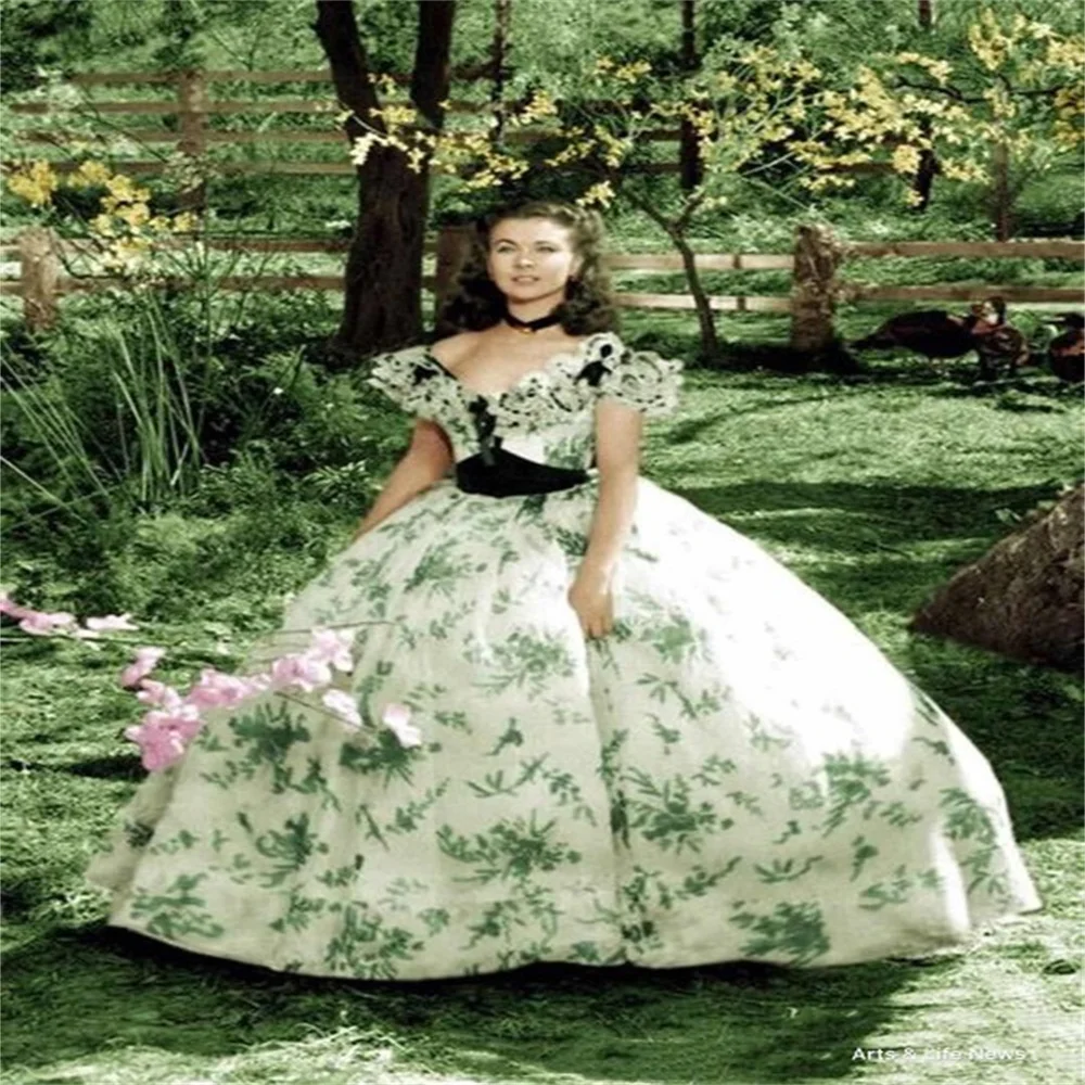 

Gone With The Wind Scarlett Cosplay Costume Civil War Southern Floral Dress Ball Gown Carnival Outfits