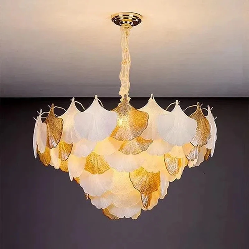 

Living Room Chandelier Creative Luxury Hall Hanging Lamp Post-modern Restaurant Bar Lighting Designer Ginkgo Leaf Indoor Decor