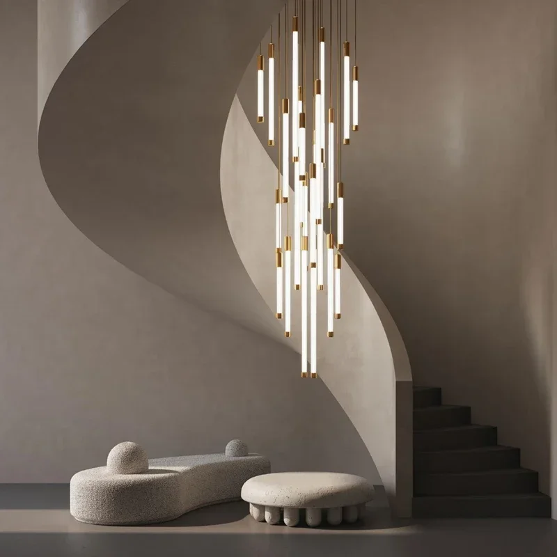 YECTSKImodern chandelier for staircase luxury dimmable led strip light living room lobby gold hang lamp long hallway light