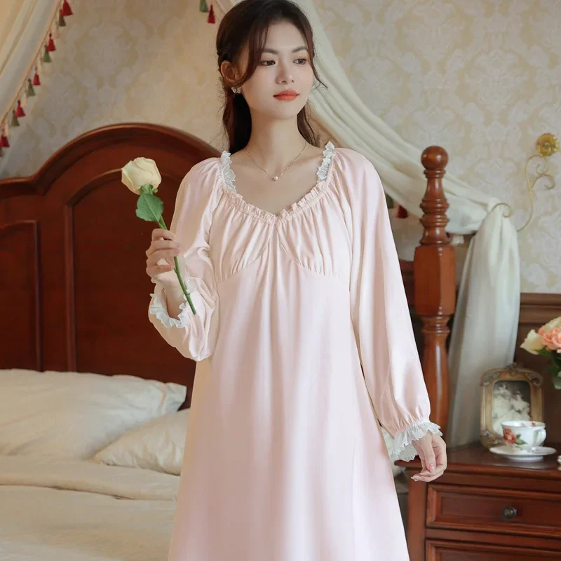 Autumn Loose Cotton Nightgown Princess Sleepwear Nightwear Vintage Victorian Solid Color Nightdress Cute Lace V Neck Night Dress - AliExpress 200574005 Autumn Loose Cotton Nightgown Princess Sleepwear Nightwear Vintage Victorian Solid Color Nightdress Cute Lace V Neck Night Dress - AliExpress 200574005