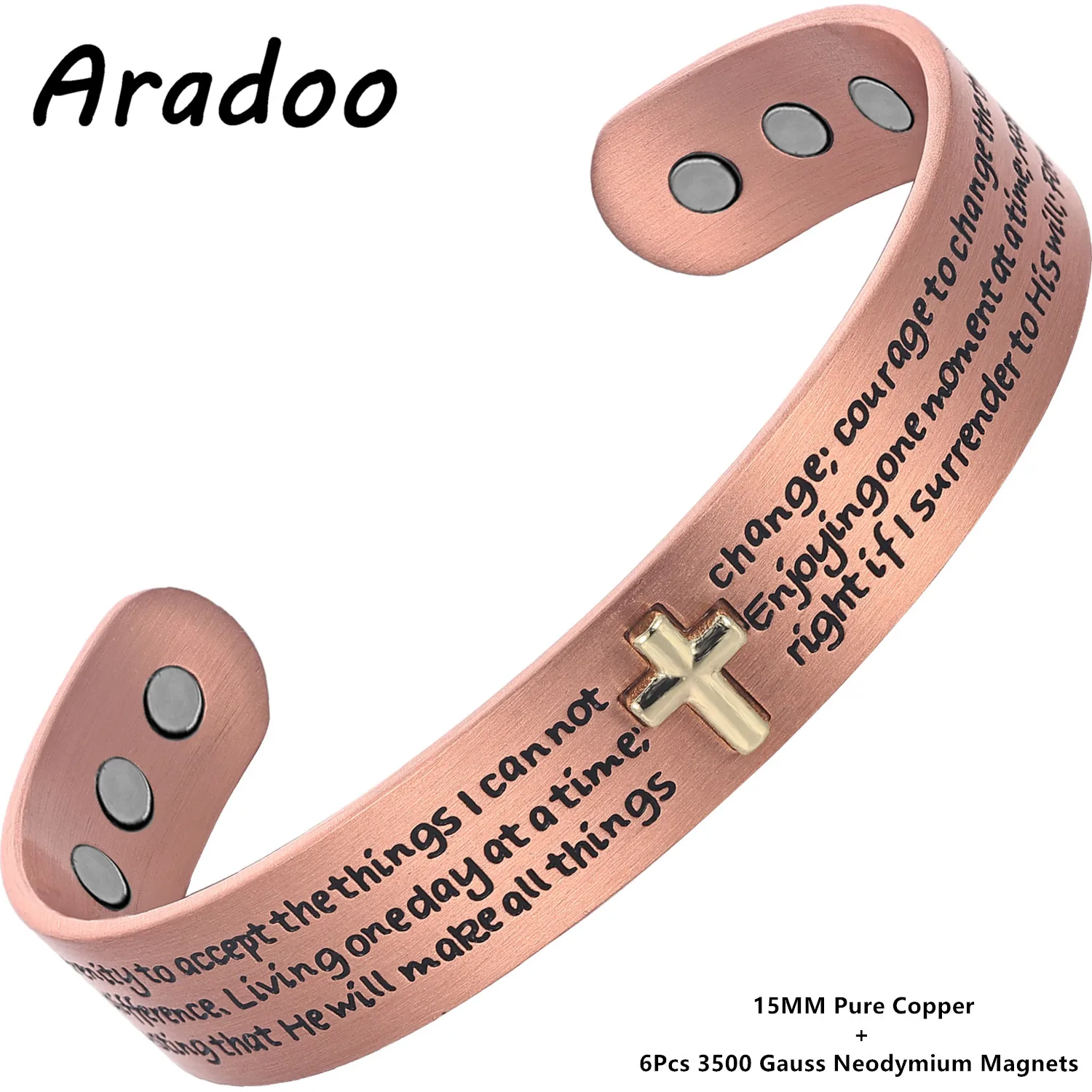 ARADOO Armbänder aus reinem Kupfer für Männer und Frauen, christlicher magnetischer Kreuz-Stulpen-Armreif, Schmuck, Geschenke