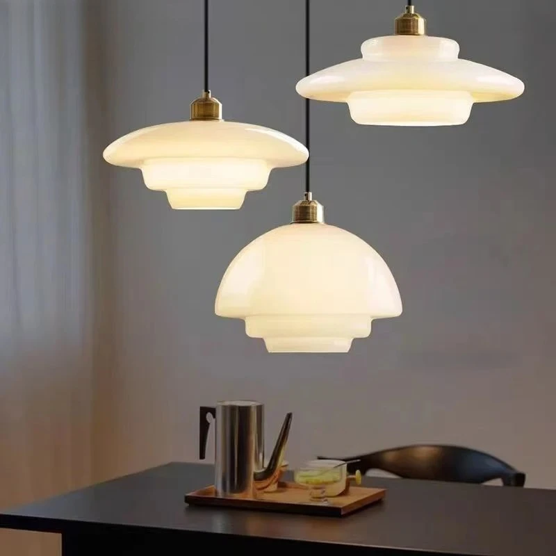Modern Simplicity Cream White Glass LED Pendant Art Creative Hot Bending Lamps for Living Room Home Decoration