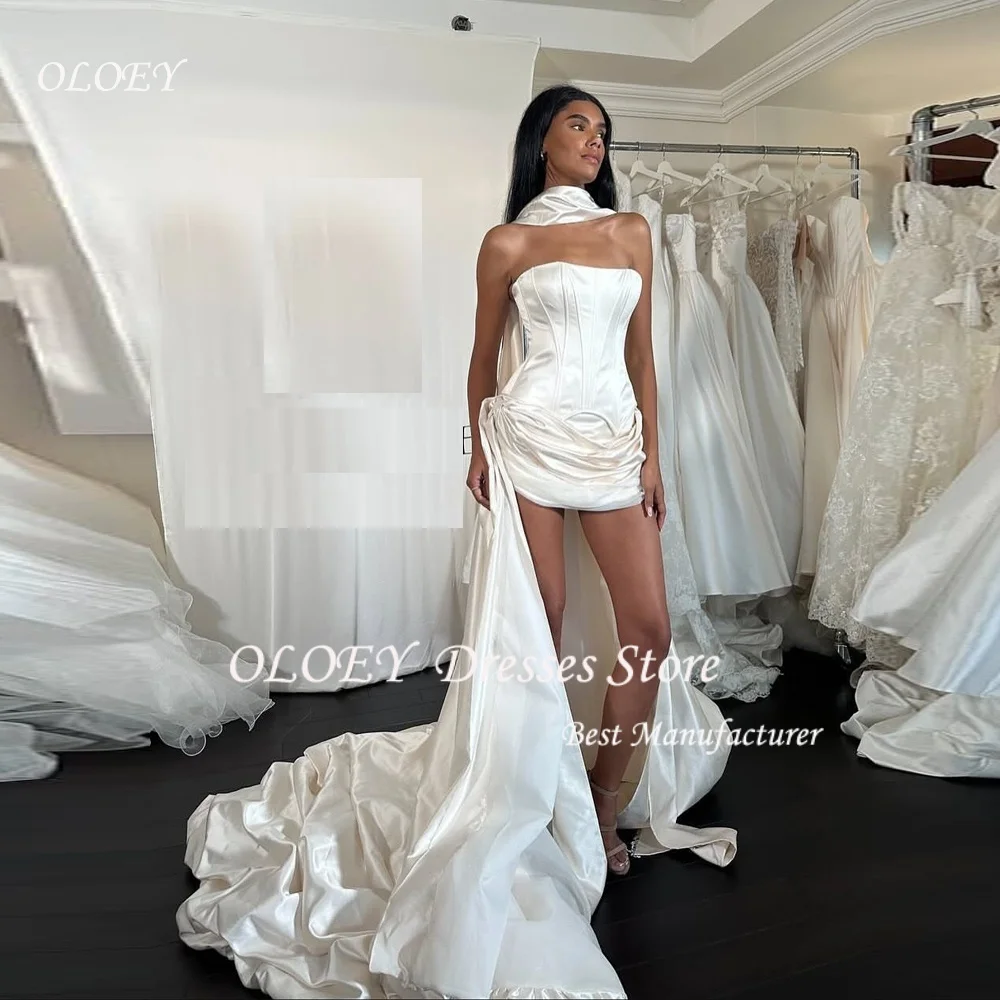 OLOEY Strapless Short Wedding Dress for Women Satin Sleeveless Bridal Gown Special Occasion Dresses Cocktail Dress