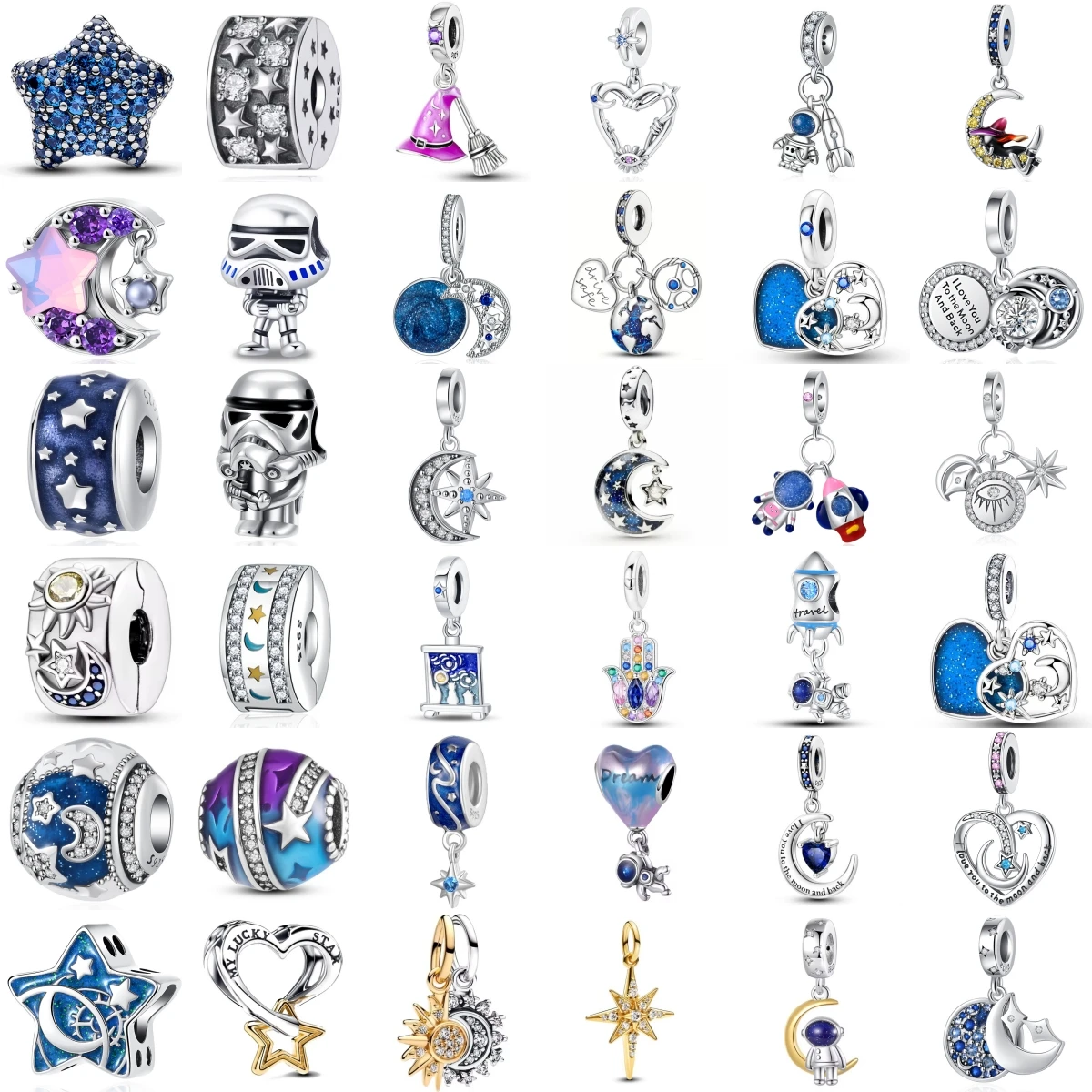 

New Charm Milky Way Astronaut Sun Moon Star Beads Fit Original 925 Silver Bracelet Necklace Accessory DIY Jewelry Key Chain Gift