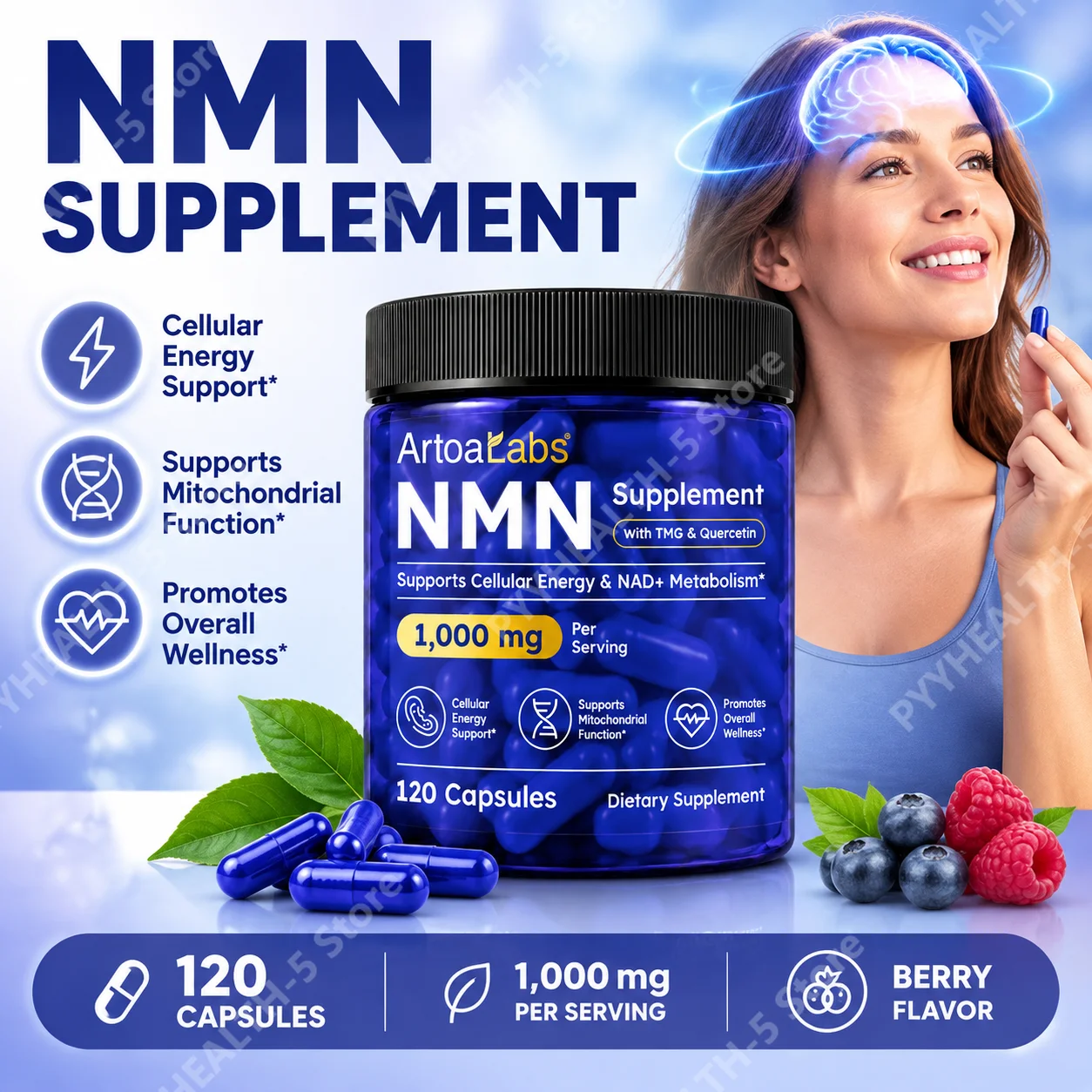 Wellness Quercetin - TMG, 퀘르세틴, 레스베라트롤이 함유된 NMN 보충제: