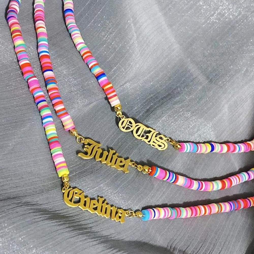 Customized Necklace Colorful Summer Rainbow Chain Classic Beads Clay Handmade Necklace for Women Collar Jewelry