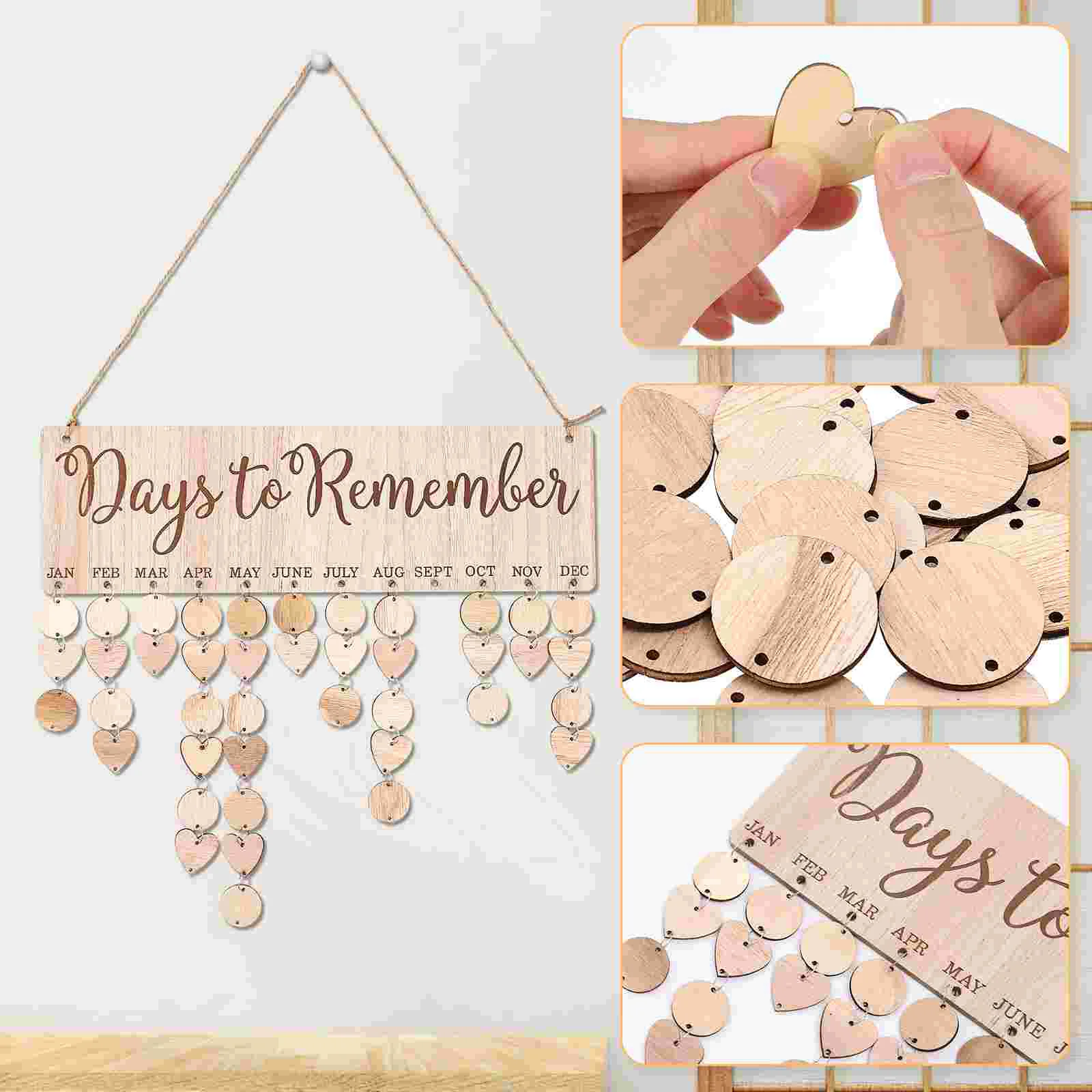 Family Birthday Plaque with Tags Light House Decorations for Home Wooden Calendar Hanging Board Reminder Manual Calendars