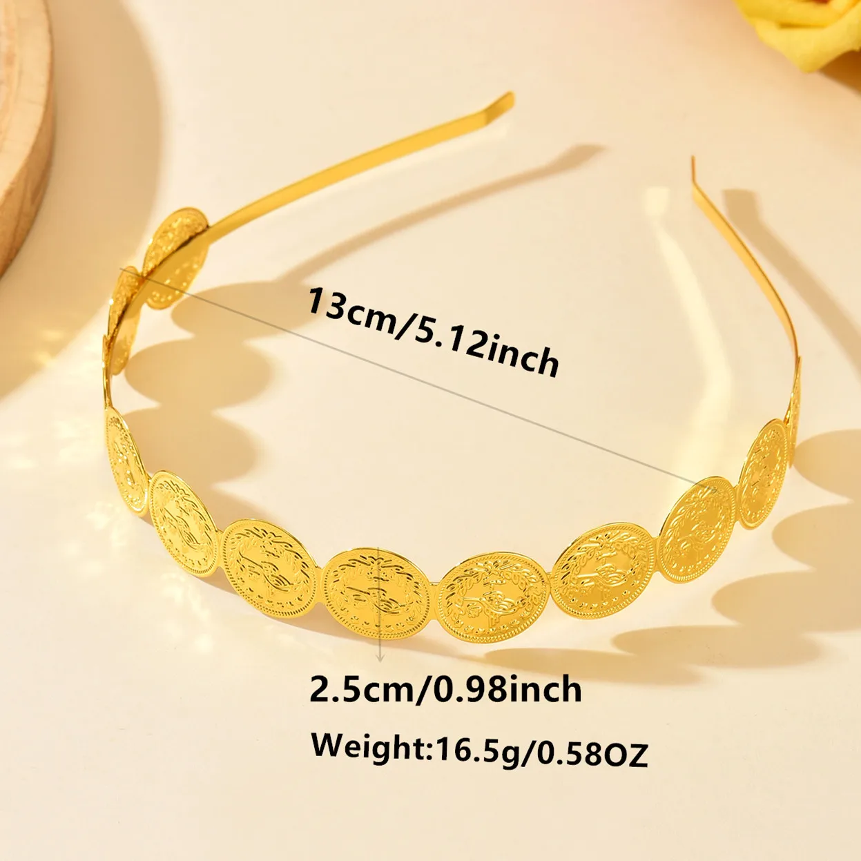 Bohemian Gold Coin Headband Sequined Oval Engraved Coin Hair Band Lightweight Ethnic Hair Accessory for Ladies Party image 5