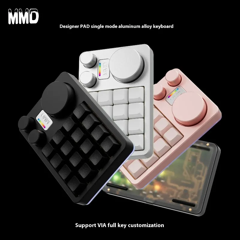 MMD KM16 PAD Single-mode Keyboard Customized Aluminum Alloy Triple Rotary Hot Swap Gasket Structure Mechanical Keyboard Wired