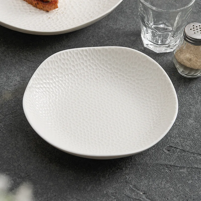 

Solid Color Rock Patterned Ceramic Plates, High-end Circular Shallow Plates, Pasta, Dessert Plates, Tableware, Kitchen Utensils