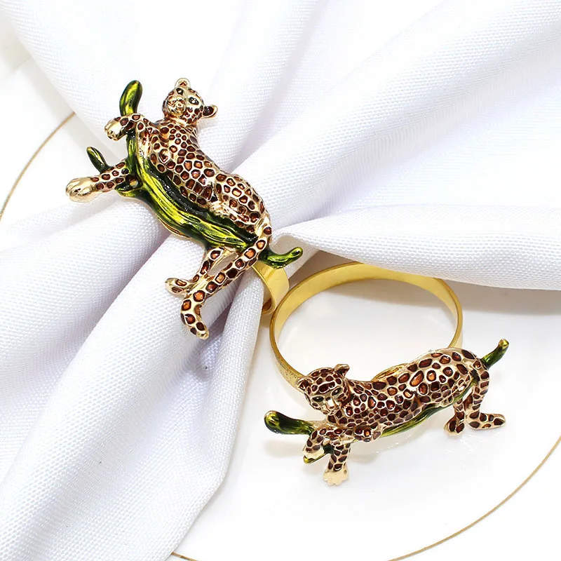 

10pcs/lot Imitation Leopard Napkin Ring Alloy Napkin Buckle Festive Party Decoration Napkin Ring