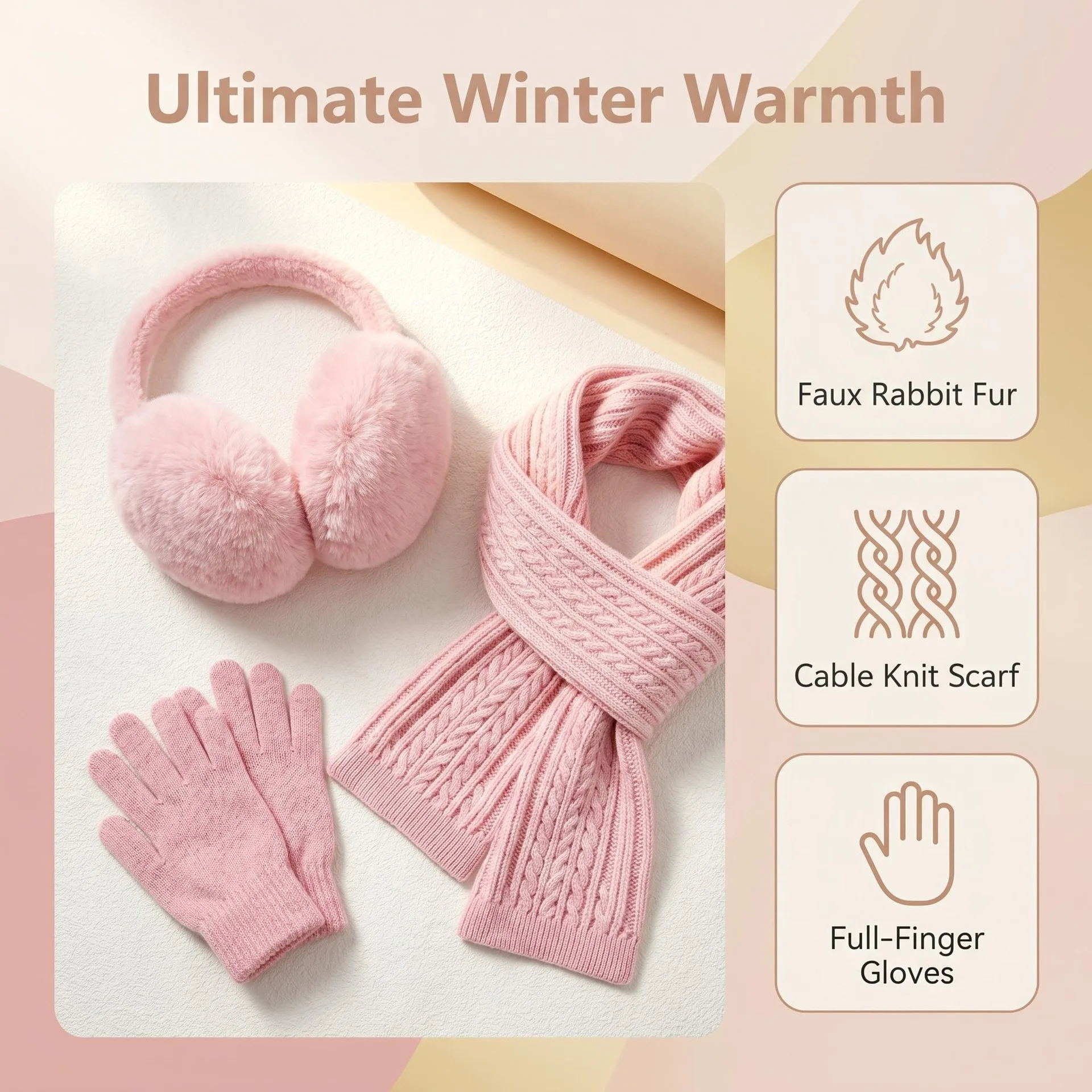 Kids Winter Earmuffs Scarf Gloves Set Solid Color Warm Knit Neck Scarf Full Finger Glove for Boys Girls Winter Accessories 3-10Y view 2