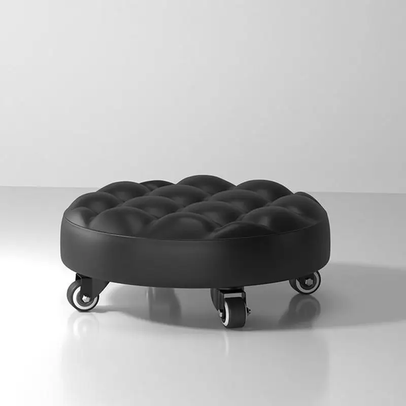 

Low Height Rolling Stool Leather Stool Seats with Wheel Home Office Fitness Round Roller Seat Stool Multifunctional Stool